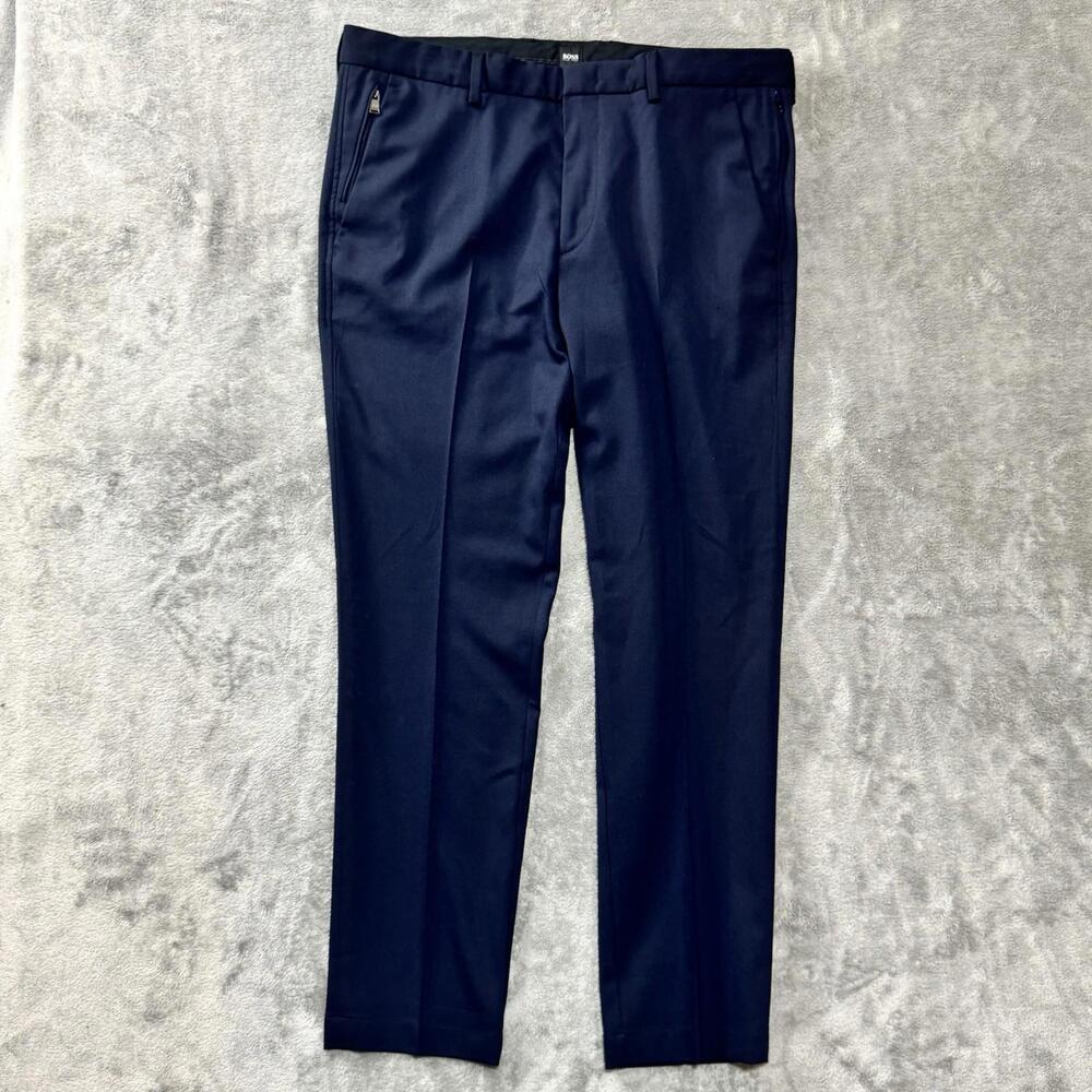 BOSS Hugo Boss Dress Pants Mens 36R Kaito Travel Navy Pleated Business Formal